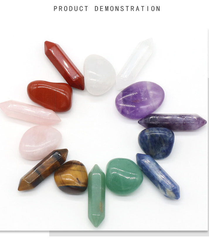 Natural Crystal Set, Hexagonal Column Double-Pointed 7 Pieces, Irregular 7 Pieces, Set Gift Box