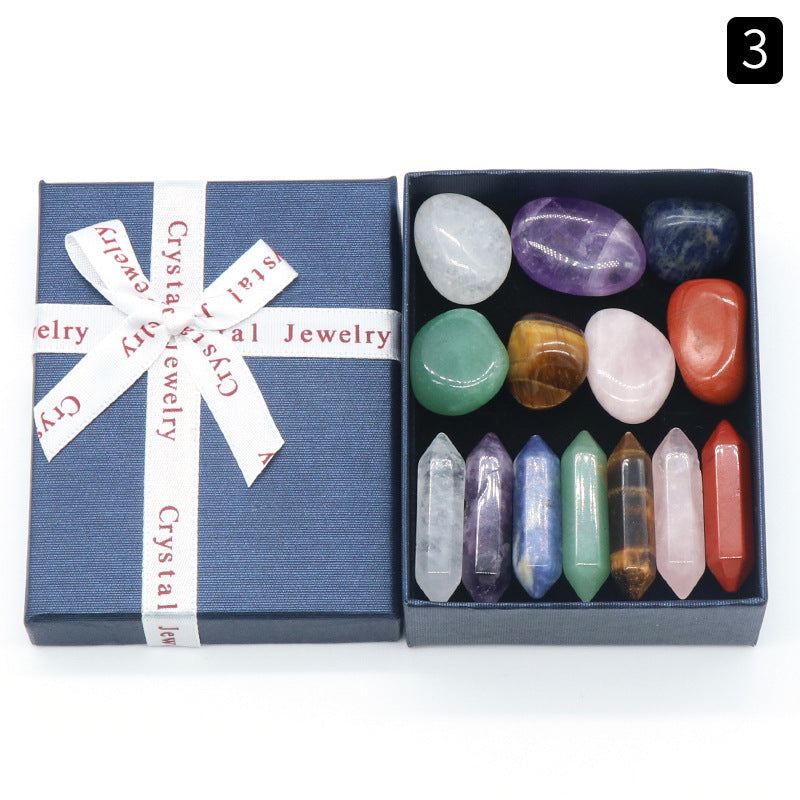 Natural Crystal Set, Hexagonal Column Double-Pointed 7 Pieces, Irregular 7 Pieces, Set Gift Box