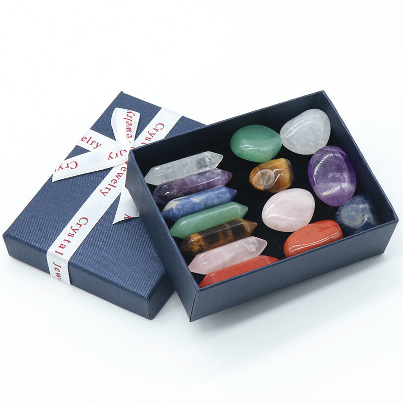 Natural Crystal Set, Hexagonal Column Double-Pointed 7 Pieces, Irregular 7 Pieces, Set Gift Box