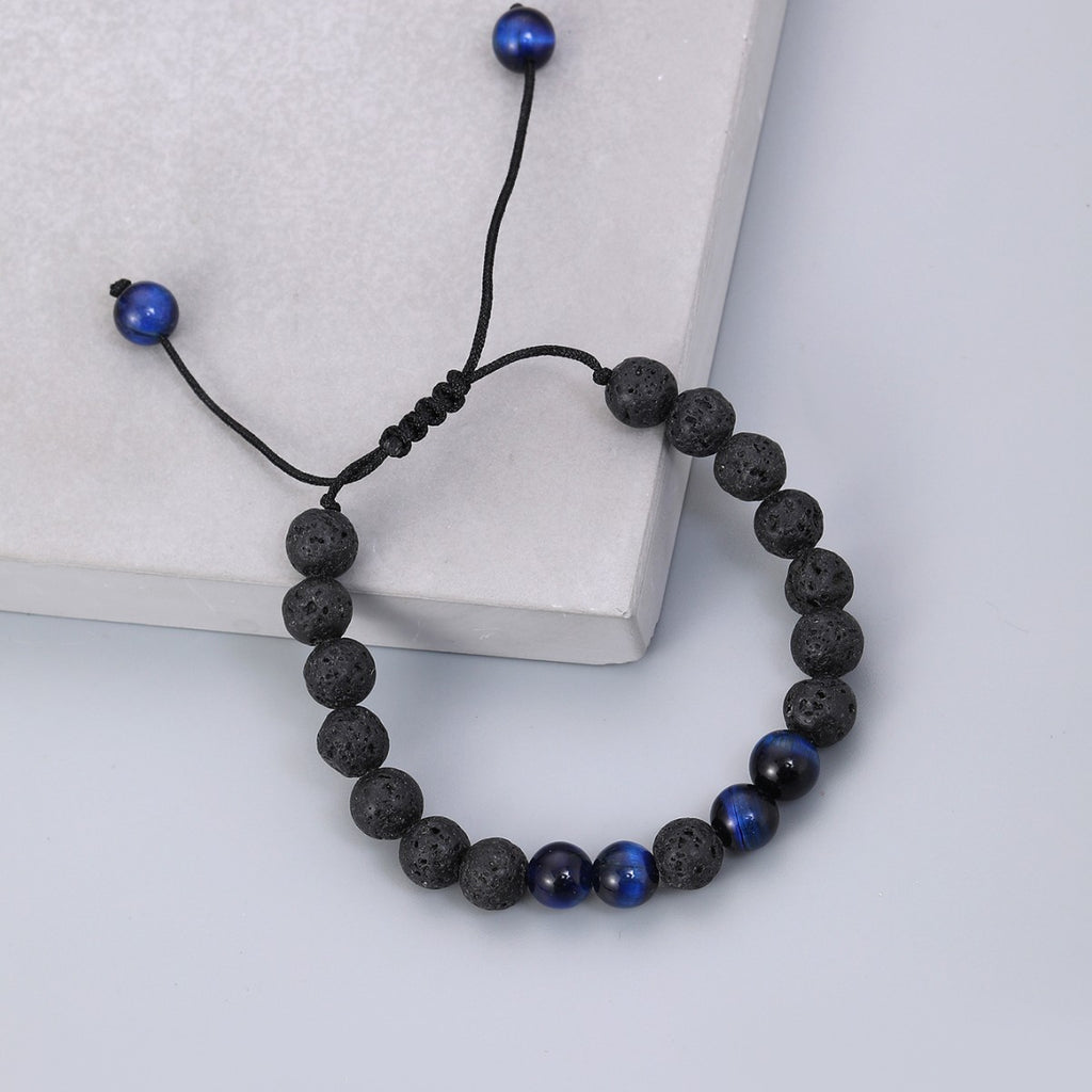 Volcanic stone blue tiger eye with woven adjustable bracelet elastic rope