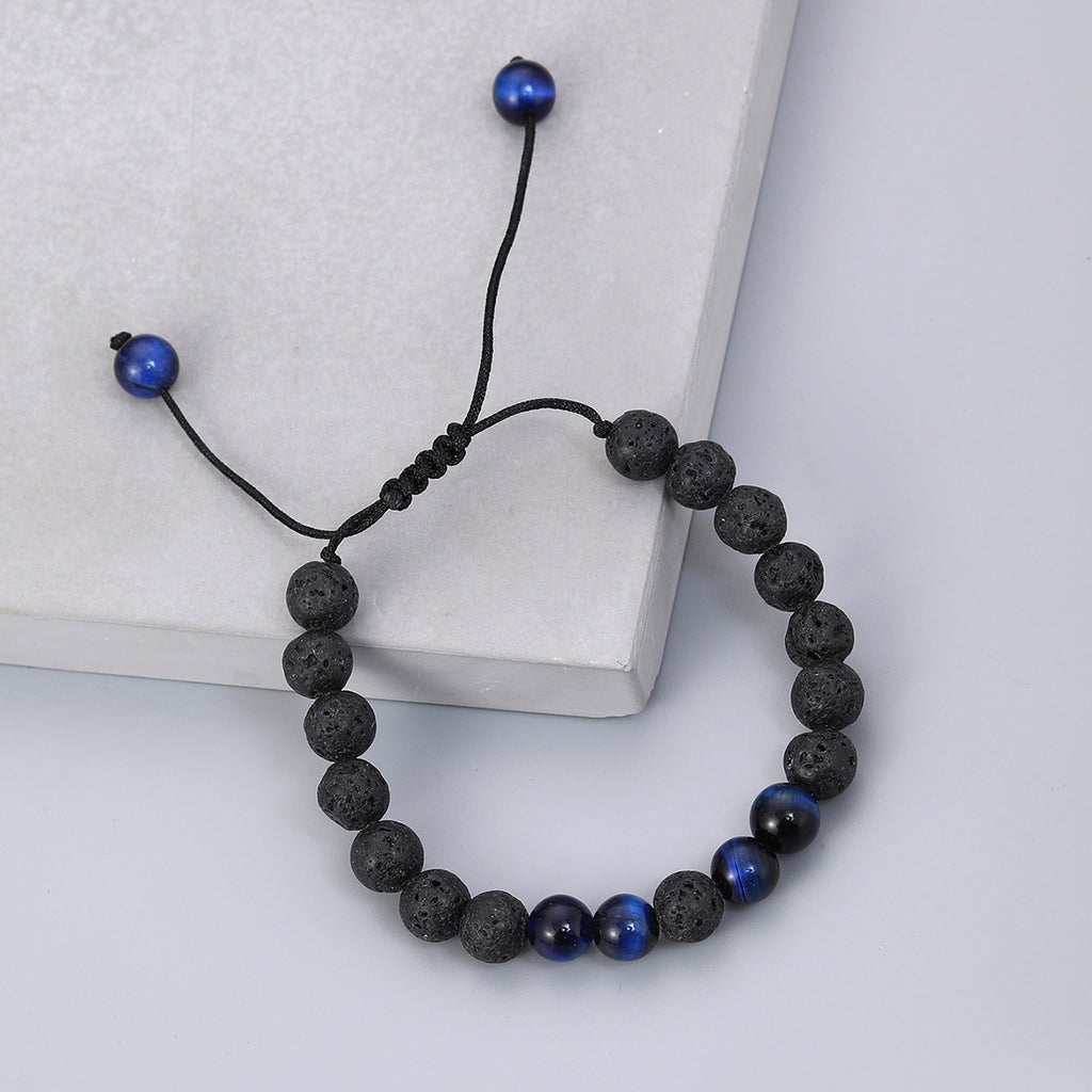 Volcanic stone blue tiger eye with woven adjustable bracelet elastic rope