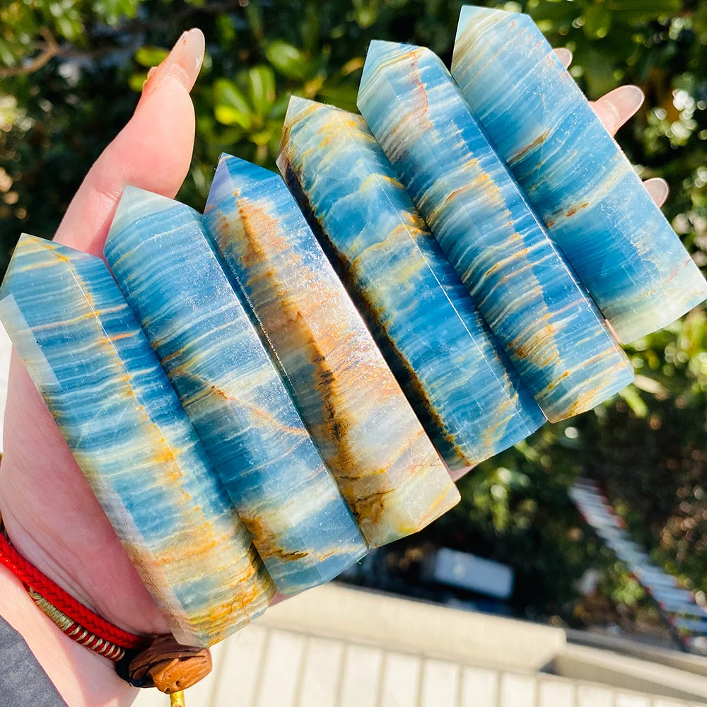 Aqua Blue Calcite Tower, Lemurian Blue Column, Natural Stone Crystal Pillar
