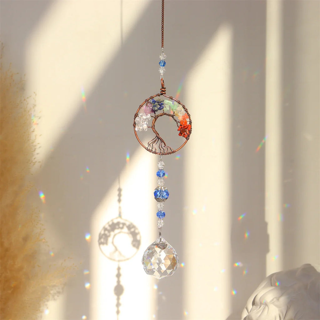 Crystal Light Catcher Tree of Life Crystal Ornament Rainbow Maker Crystal Prism Chakra Pendant Window