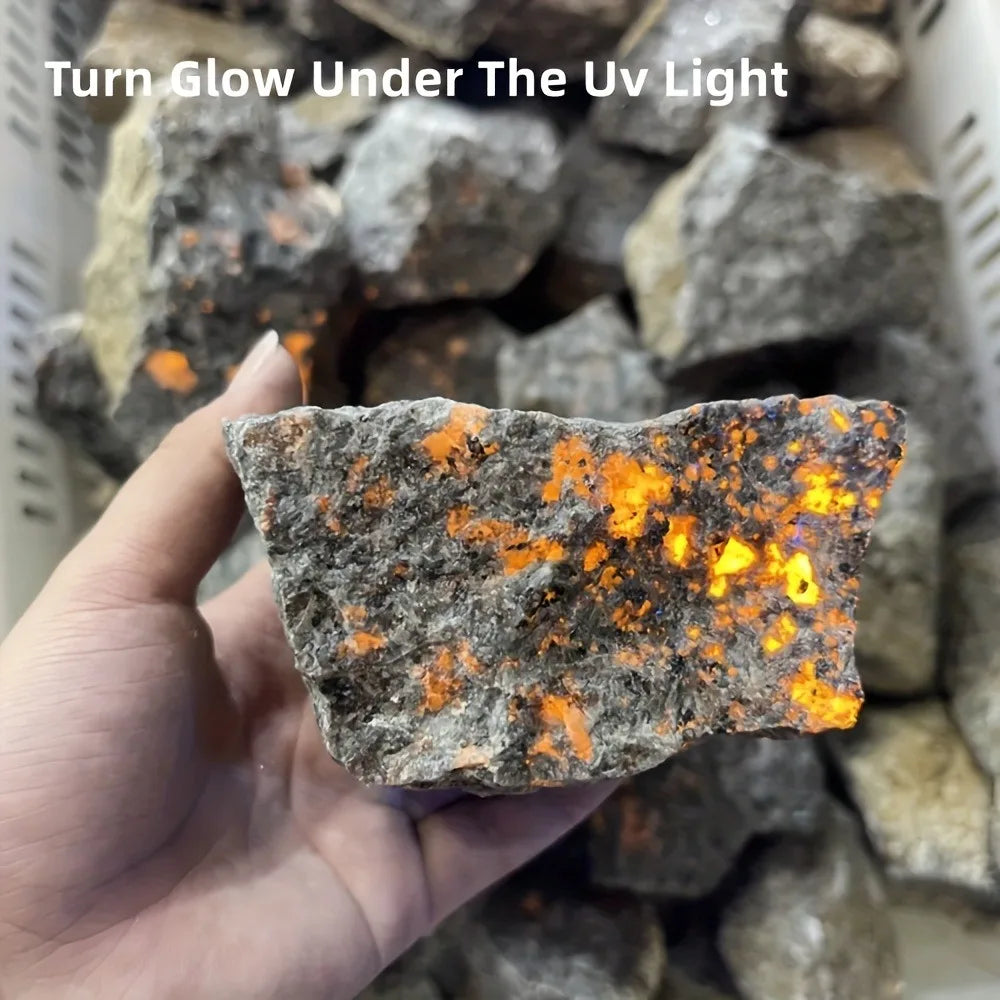 Natural Yooperlite Stone Irregular Unpolished Flame Stone Raw Rock Crystal UV Glow Rough Quartz