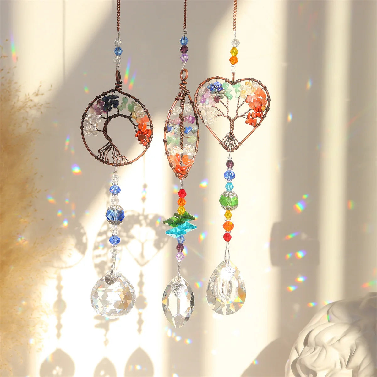 Crystal Light Catcher Tree of Life Crystal Ornament Rainbow Maker Crystal Prism Chakra Pendant Window
