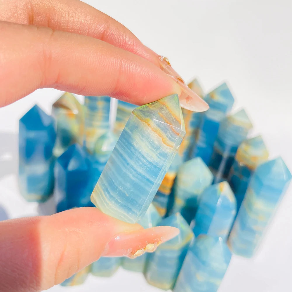 Aqua Blue Calcite Tower, Lemurian Blue Column, Natural Stone Crystal Pillar