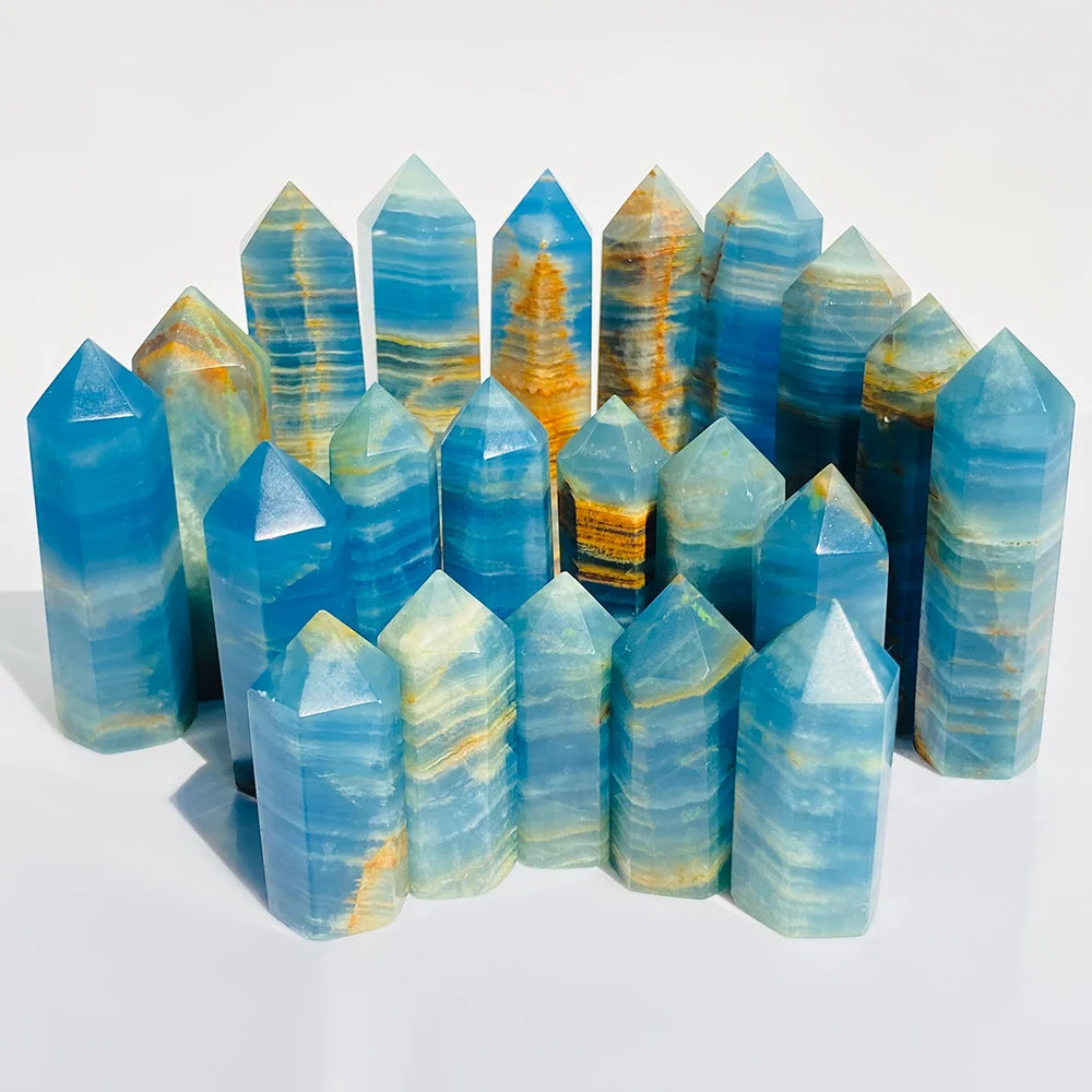 Aqua Blue Calcite Tower, Lemurian Blue Column, Natural Stone Crystal Pillar
