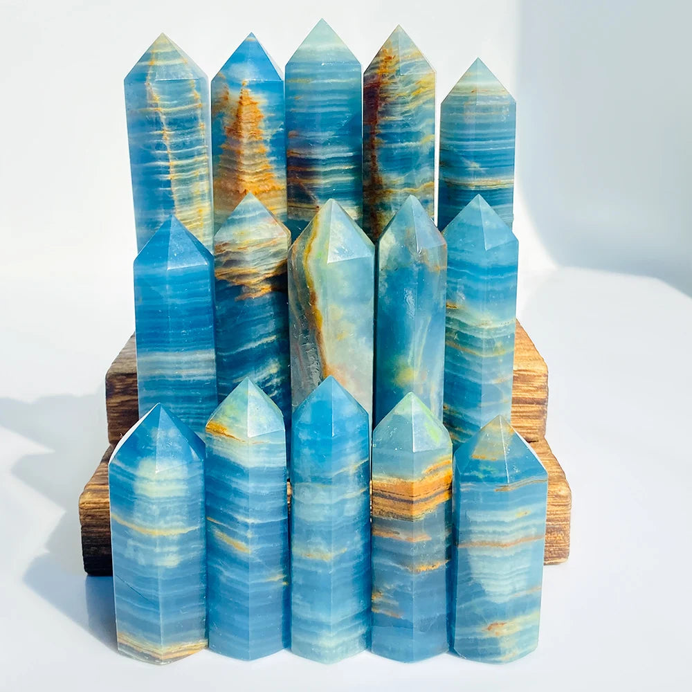 Aqua Blue Calcite Tower, Lemurian Blue Column, Natural Stone Crystal Pillar