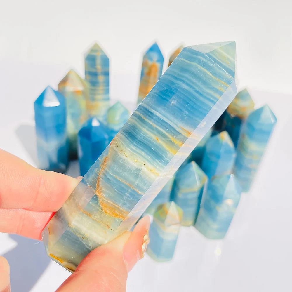 Aqua Blue Calcite Tower, Lemurian Blue Column, Natural Stone Crystal Pillar