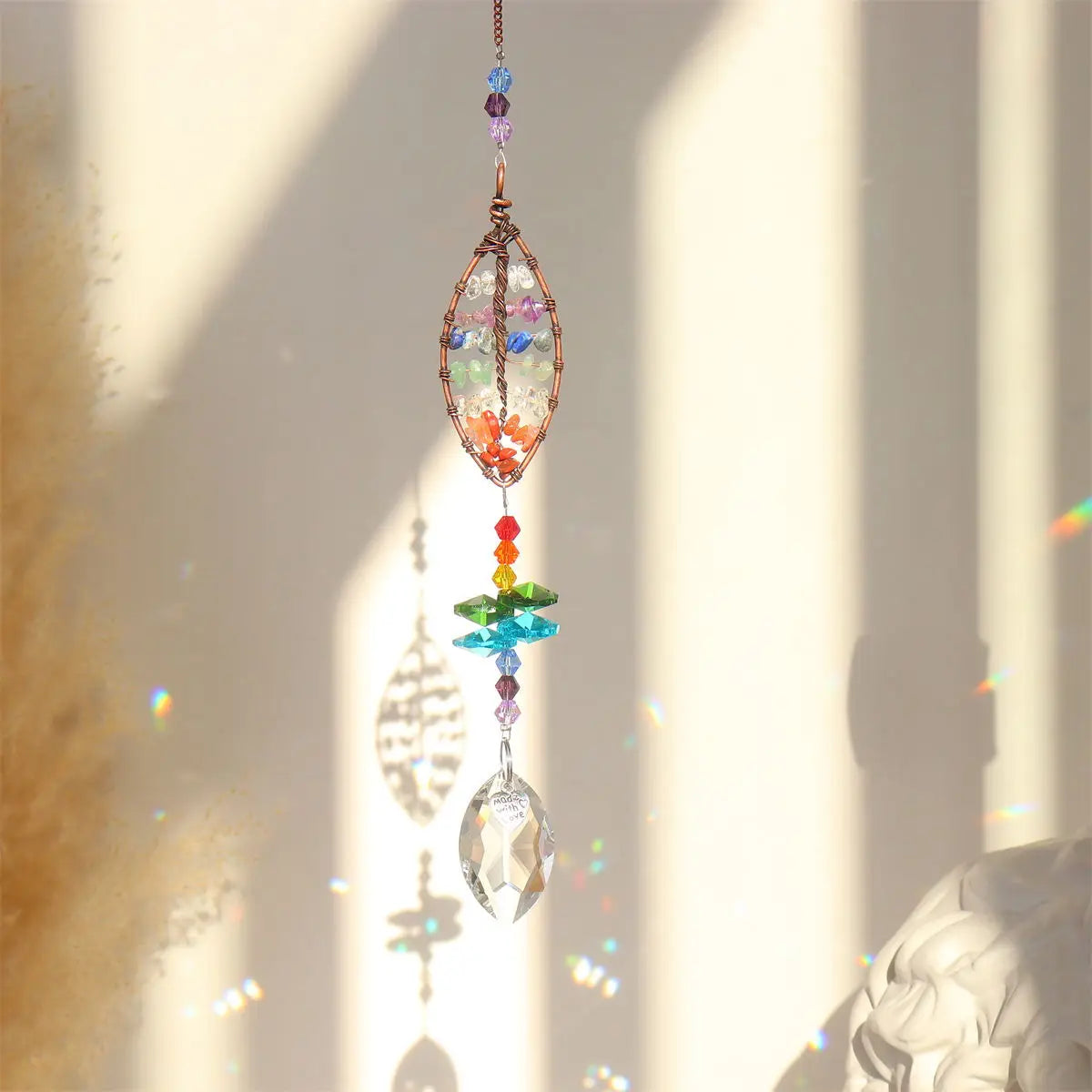 Crystal Light Catcher Tree of Life Crystal Ornament Rainbow Maker Crystal Prism Chakra Pendant Window