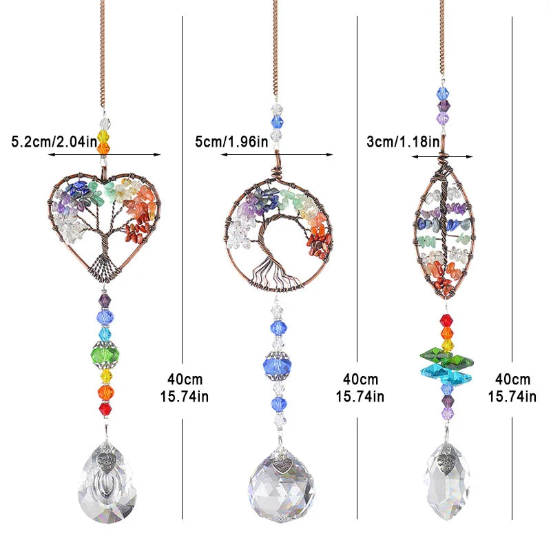 Crystal Light Catcher Tree of Life Crystal Ornament Rainbow Maker Crystal Prism Chakra Pendant Window