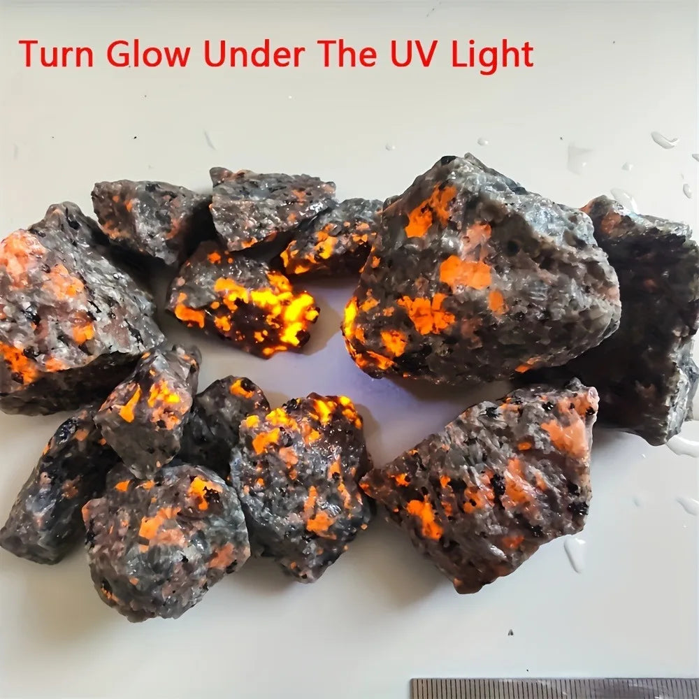 Natural Yooperlite Stone Irregular Unpolished Flame Stone Raw Rock Crystal UV Glow Rough Quartz