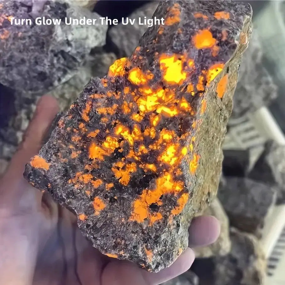 Natural Yooperlite Stone Irregular Unpolished Flame Stone Raw Rock Crystal UV Glow Rough Quartz
