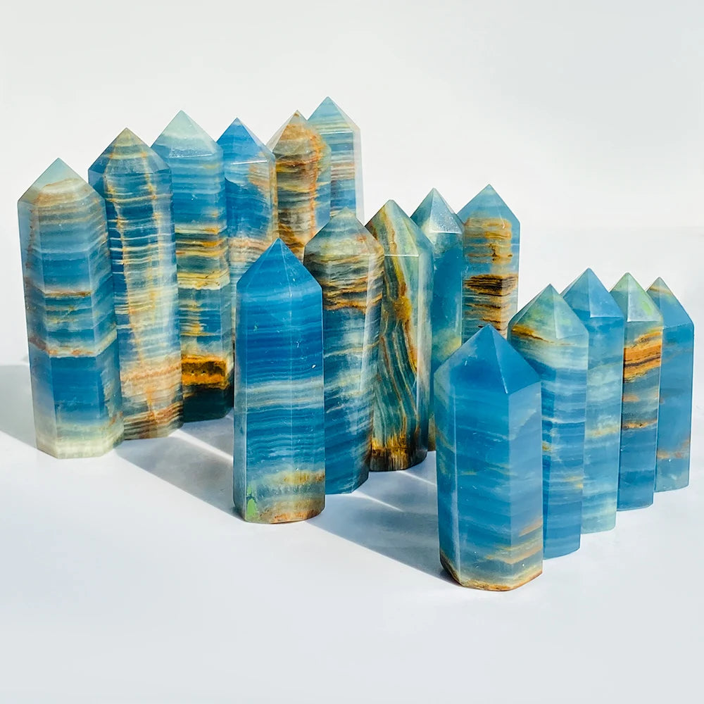 Aqua Blue Calcite Tower, Lemurian Blue Column, Natural Stone Crystal Pillar