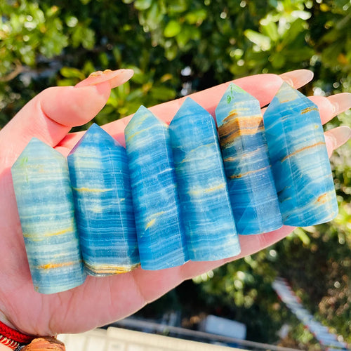 Aqua Blue Calcite Tower, Lemurian Blue Column, Natural Stone Crystal Pillar