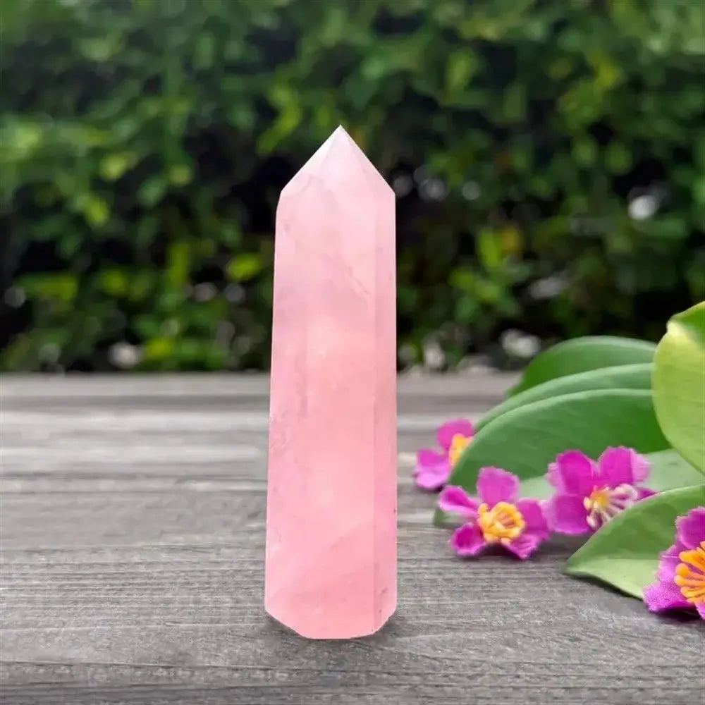 4.33inch Premium Pink Quartz Tower Smooth Hexagonal Prism Meditation Magic Wand Healing Gemstone Crystal Tower for Home Decor