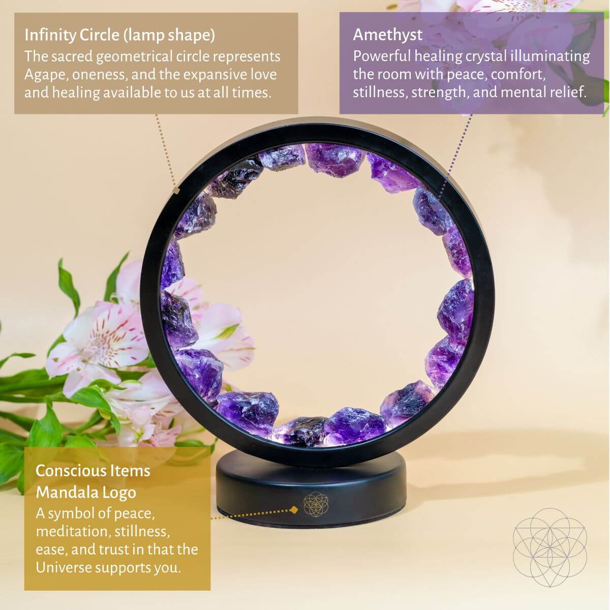 "I Am at Peace" Spiritual Protection Amethyst Lamp